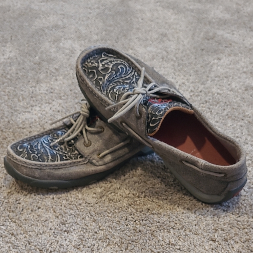 Twisted X Women's Tooled Boat Shoes - Moc Toe
